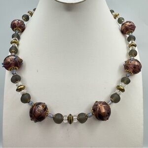 Artisan Beaded Necklace w/ Lampwork Glass & Matte Beads – Earthy Boho Style